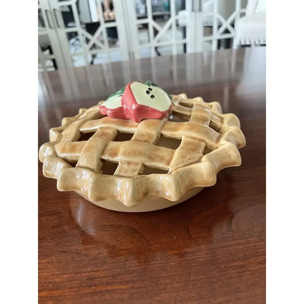 Vintage Ceramic Apple Pie Potpourri Keeper Lattice Lid Country Cottagecore Decor